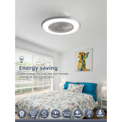 Ventilateur plafonnier 56 cm blanc mat - 8 pales avec LED 36 W et télécommande - DLC Home