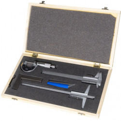 Ensemble d’instruments de mesure 5 pièces - calibre micromètre équerre et jauges de marque Holzmann, référence: B9754300