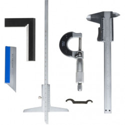 Ensemble d’instruments de mesure 5 pièces - calibre micromètre équerre et jauges - Holzmann