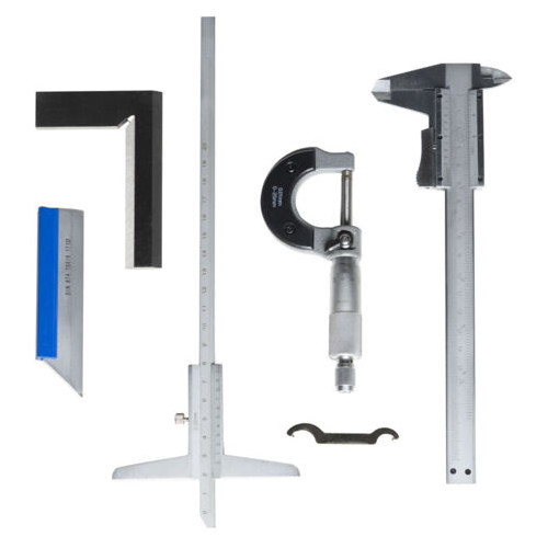 Ensemble d’instruments de mesure 5 pièces - calibre micromètre équerre et jauges - Holzmann