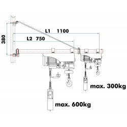 Bras de levage - SA3001100 - portée 750/1100 mm - charge 600/300 kg - Holzmann