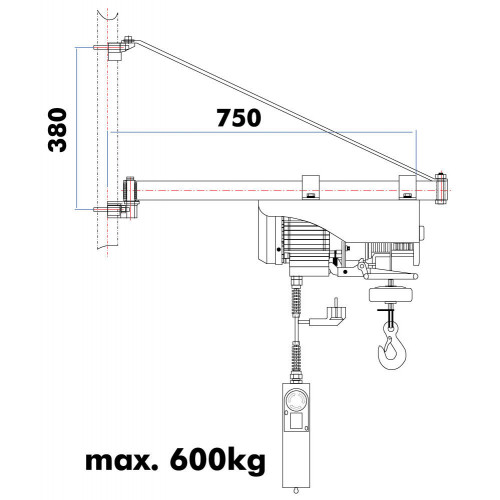 Bras de levage - SA600750 - portée 750 mm - charge maximale 600 kg - Holzmann
