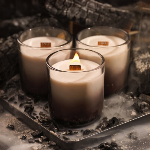 Coffret 3 grandes bougies crépitantes Candleplace - parfum feu de cheminée - autonomie 180h - TAGU