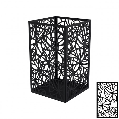 Photophore carré noir charbon 17,5 x 17,5 x 30 cm - acier époxy - motif nénuphar - Louis Moulin