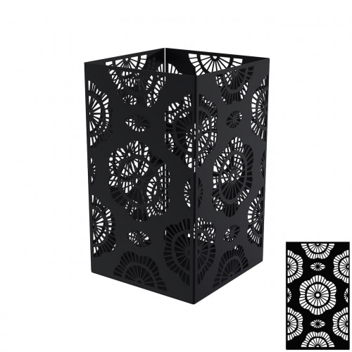Photophore carré noir charbon 17,5 x 17,5 x 30 cm - acier époxy - motif fleur - Louis Moulin