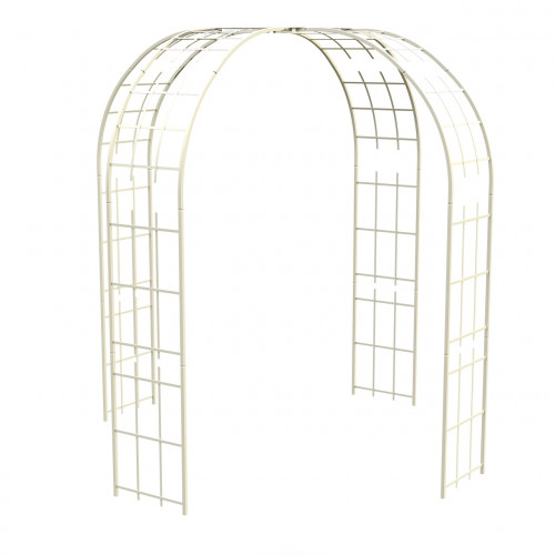 Gloriette tube carré 20 mm beige 250 x 50 x 240 cm - acier époxy - toit motif rosace - Louis Moulin