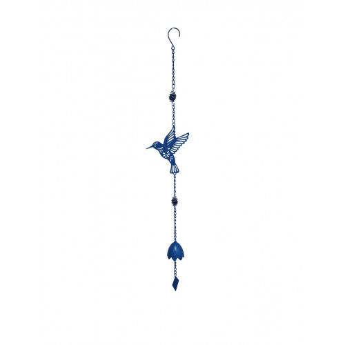 Carillon colibri bleu 17,5 x 6,5 x 92 cm - acier époxy - cloche décorative - Louis Moulin