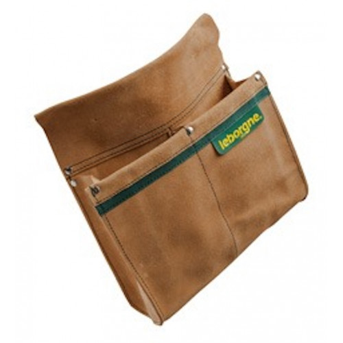 Porte-outils double poche en croûte de cuir - rangement plaquiste avec rivets renforcés - Leborgne