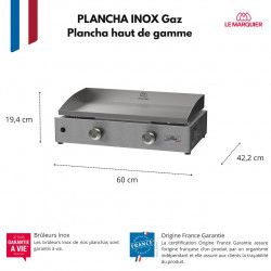 Plancha gaz inox 260 V2 - 2 brûleurs 4 kW - Plaque 57 x 34 cm - Origine France Garantie - LE MARQUIER