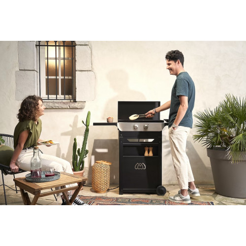 Plancha électrique Original 260 Duo Edition - Chariot noir - Couvercle inclus - 2 zones de chauffe - LE MARQUIER