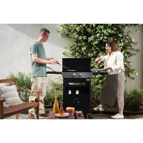 Plancha gaz Original 260 Duo Edition - Chariot noir - Couvercle inclus - 2 brûleurs - LE MARQUIER