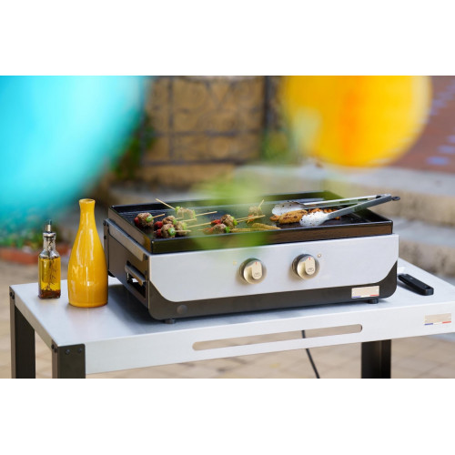 Plancha électrique Original 260 Duo - 3,5 kW - Plaque fonte émaillée 60 x 40 cm - 2 zones de chauffe - LE MARQUIER