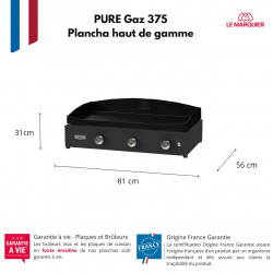 Plancha gaz Pure 375 noir - Plaque fonte émaillée 75 x 40 cm - 7,2 kW - Origine France Garantie - LE MARQUIER