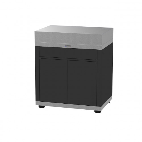 Meuble avec tiroir Duo - 80 x 55 cm - Portes et tiroir push pull - Inox satiné et acier noir - LE MARQUIER