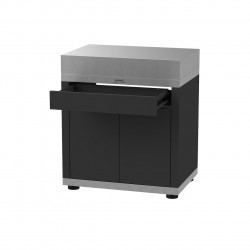 Meuble avec tiroir Duo - 80 x 55 cm - Portes et tiroir push pull - Inox satiné et acier noir - LE MARQUIER