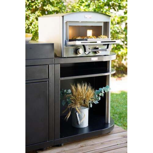 Meuble cuisson arrondi droite noir - 80 x 55 cm - Étagère acier - Origine France Garantie - LE MARQUIER