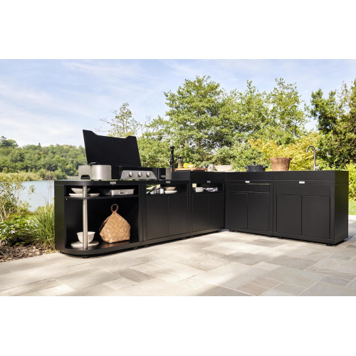 Meuble cuisson arrondi gauche noir - 80 x 55 cm - Étagère acier - Origine France Garantie - LE MARQUIER