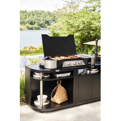 Meuble cuisson arrondi gauche noir - 80 x 55 cm - Étagère acier - Origine France Garantie - LE MARQUIER