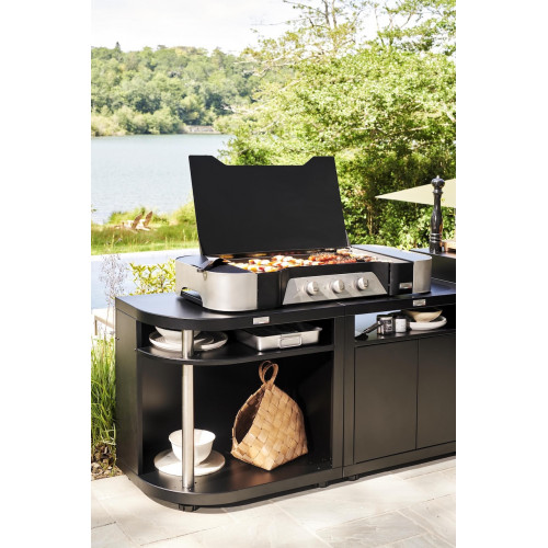 Meuble cuisson arrondi gauche noir - 80 x 55 cm - Étagère acier - Origine France Garantie - LE MARQUIER