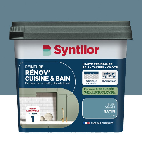 Peinture meuble bleu orage satin SYNTILOR Renov' cuisine et bain 0.75l - SYNTILOR