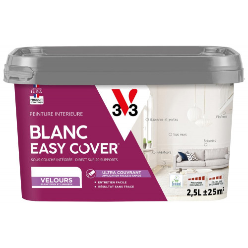 Peinture mur, plafond, boiserie blanc velours V33 Easy cover® 2.5L - V33