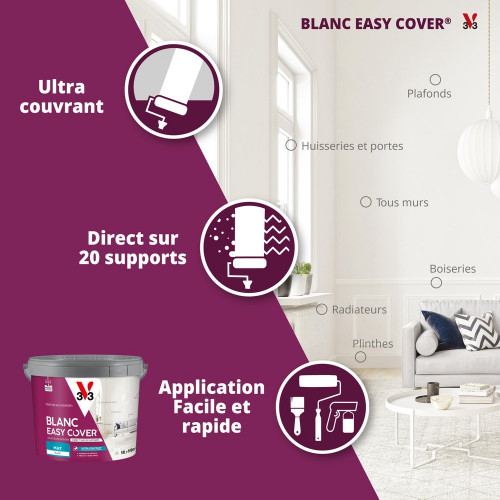Peinture mur, plafond, boiserie blanc velours V33 Easy cover® 2.5L - V33
