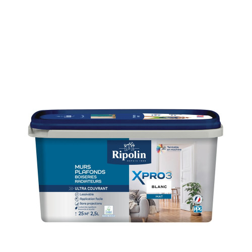 Peinture mur, plafond, boiserie blanc mat RIPOLIN Xpro3 2.5L - RIPOLIN