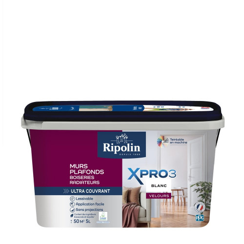 Peinture mur, plafond, boiserie blanc velours RIPOLIN Xpro3 5L - RIPOLIN