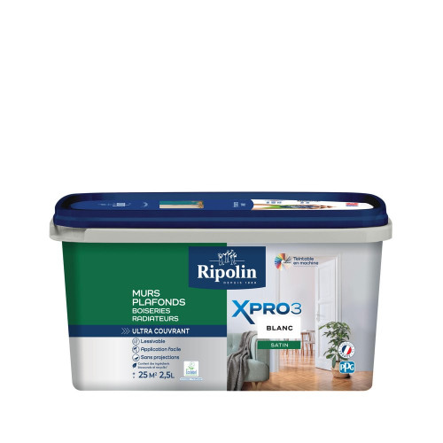 Peinture mur, plafond, boiserie blanc satin RIPOLIN Xpro3 2.5L - RIPOLIN