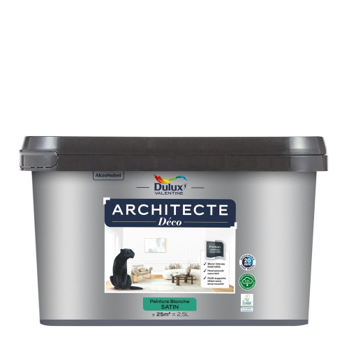 Peinture mur, plafond blanc satin DULUX VALENTINE Architecte déco 2.5L - DULUX VALENTINE