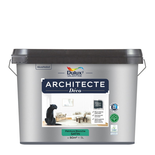 Peinture mur, plafond, blanc satin DULUX VALENTINE Architecte déco 5L - DULUX VALENTINE