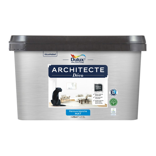 Peinture mur, plafond, blanc mat DULUX VALENTINE Architecte déco 2.5L - DULUX VALENTINE