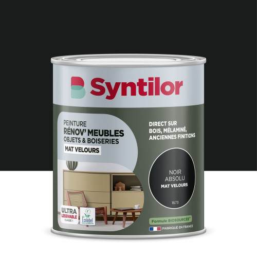 Peinture de rénovation meuble et objet SYNTILOR  noir absolu velours 1L - SYNTILOR