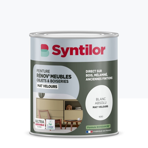 Peinture de rénovation meuble et objet SYNTILOR  blanc absol velours 1L - SYNTILOR