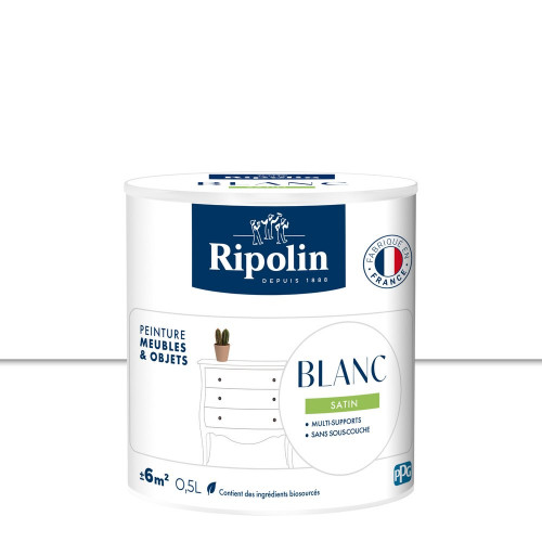 Peinture meuble et objet, RIPOLIN, blanc 0.5l - RIPOLIN