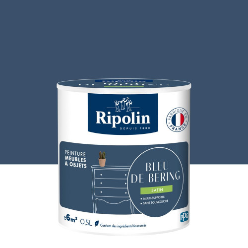 Peinture meuble et objet, RIPOLIN, bleu de bering 0.5l - RIPOLIN