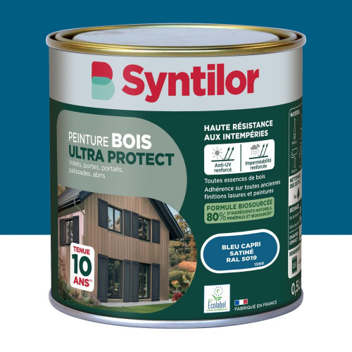 Peinture exterieure bois Ultra protect SYNTILOR bleu capri satine  0.5l - SYNTILOR