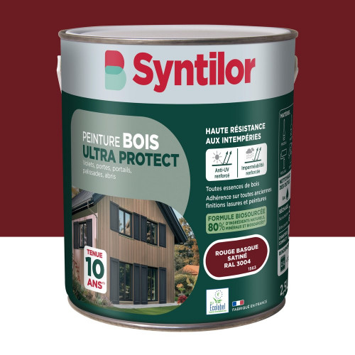 Peinture exterieure bois Ultra protect SYNTILOR rouge basque satine  2.5l - SYNTILOR