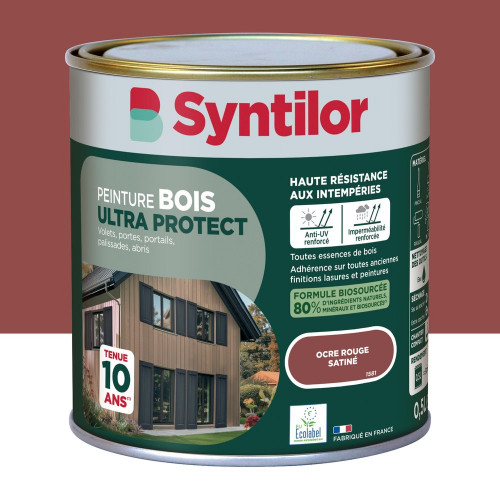 Peinture exterieure bois Ultra protect SYNTILOR ocre rouge satine  0.5l - SYNTILOR
