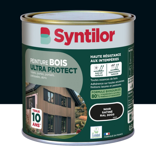 Peinture exterieure bois Ultra protect SYNTILOR noir satine  0.5l - SYNTILOR