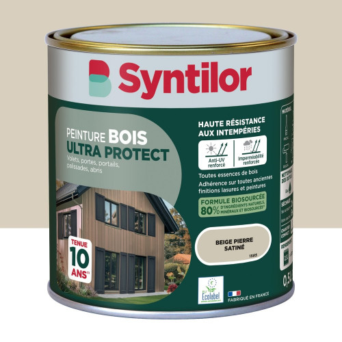 Peinture exterieure bois Ultra protect SYNTILOR beige pierre satine  0.5l - SYNTILOR
