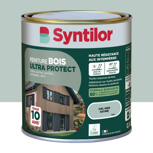 Peinture exterieure bois Ultra protect SYNTILOR ciel gris satine  0.5l - SYNTILOR