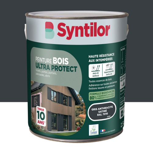 Peinture exterieure bois Ultra protect SYNTILOR gris anthracite satine2.5l - SYNTILOR
