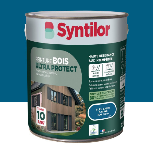 Peinture exterieure bois Ultra protect SYNTILOR bleu capri satine  2.5l - SYNTILOR