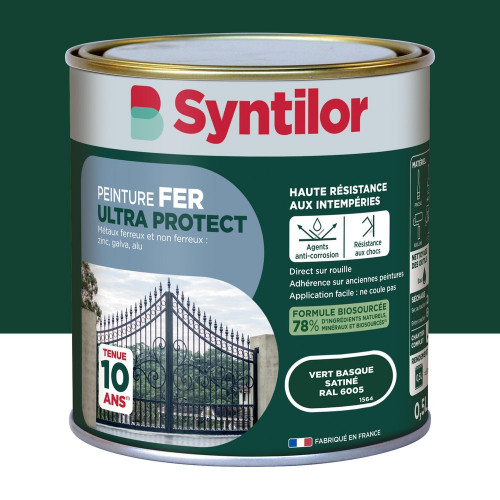 Peinture exterieure fer, alu Ultra protect SYNTILOR vert basque satine0.5l - SYNTILOR