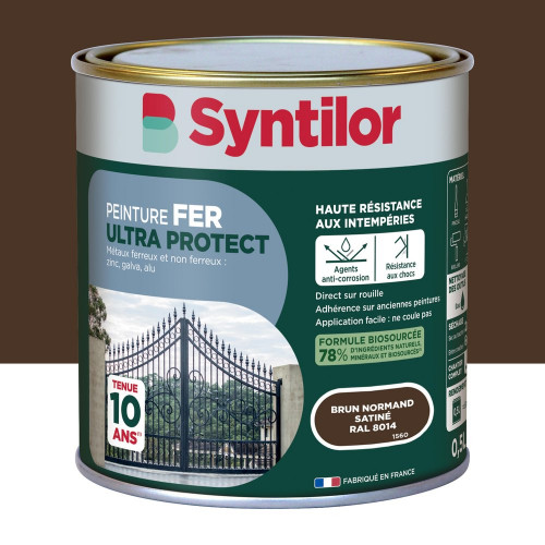 Peinture exterieure fer, alu Ultra protect SYNTILOR brun normand satine  0.5l - SYNTILOR