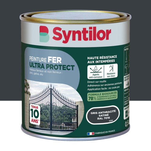 Peinture exterieure fer, alu Ultra protect SYNTILOR gris anthracite satine  0.5l - SYNTILOR