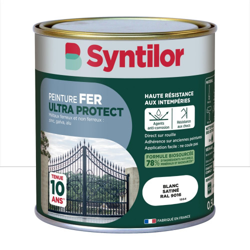 Peinture exterieure fer, aluminium Ultra protect SYNTILOR blanc satine 0.5l - SYNTILOR