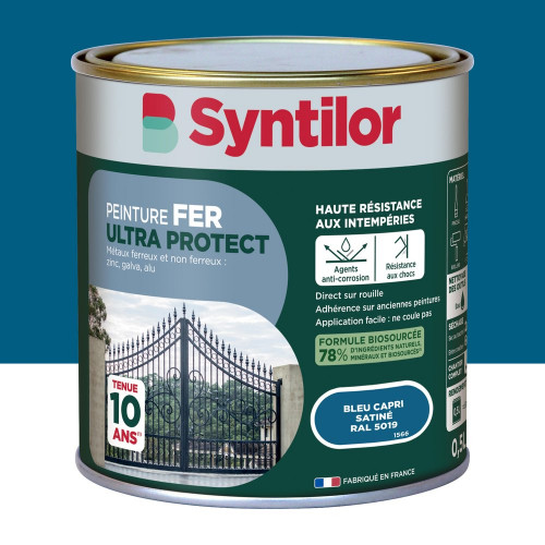 Peinture exterieure fer, alu Ultra protect SYNTILOR bleu capri satine  0.5l - SYNTILOR