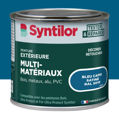 Peinture exterieure bois, aluminium, pvc . SYNTILOR bleu capri satine 125ml - SYNTILOR
